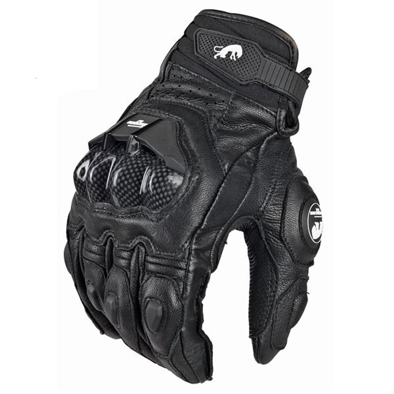 Genuine Leather Motorcycle Gloves Carbon Knuckle Protection Safety Comfort