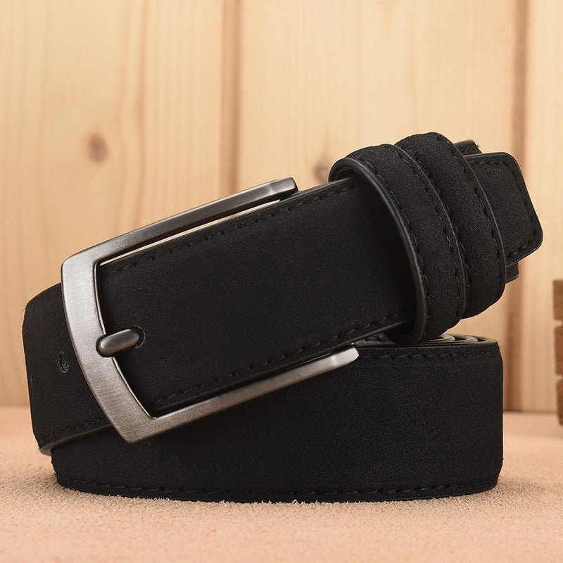 Men’s Suede Leather Belt, Alloy Buckle, Retro Casual Style, 115cm, Durable Accessories