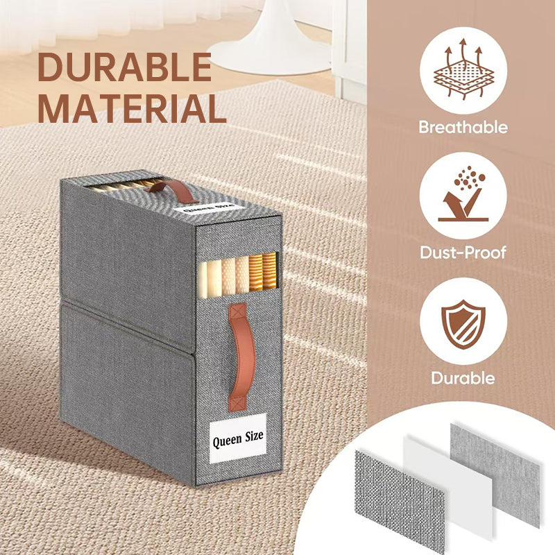 Compact Foldable Rectangular Storage Cube For Linens Towels Bedding Beige Grey