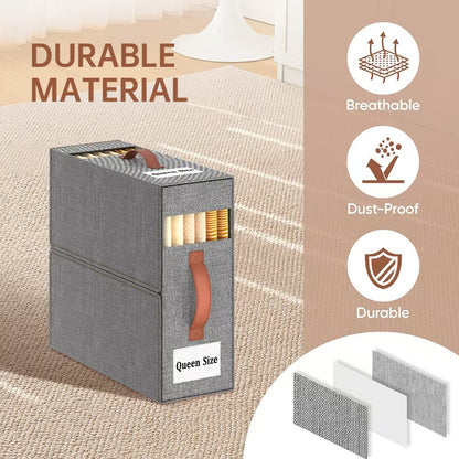 Compact Foldable Rectangular Storage Cube For Linens Towels Bedding Beige Grey