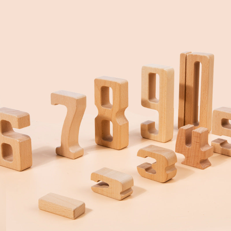 Montessori Beech Wood Digital Building Blocks Early Childhood Development Toy