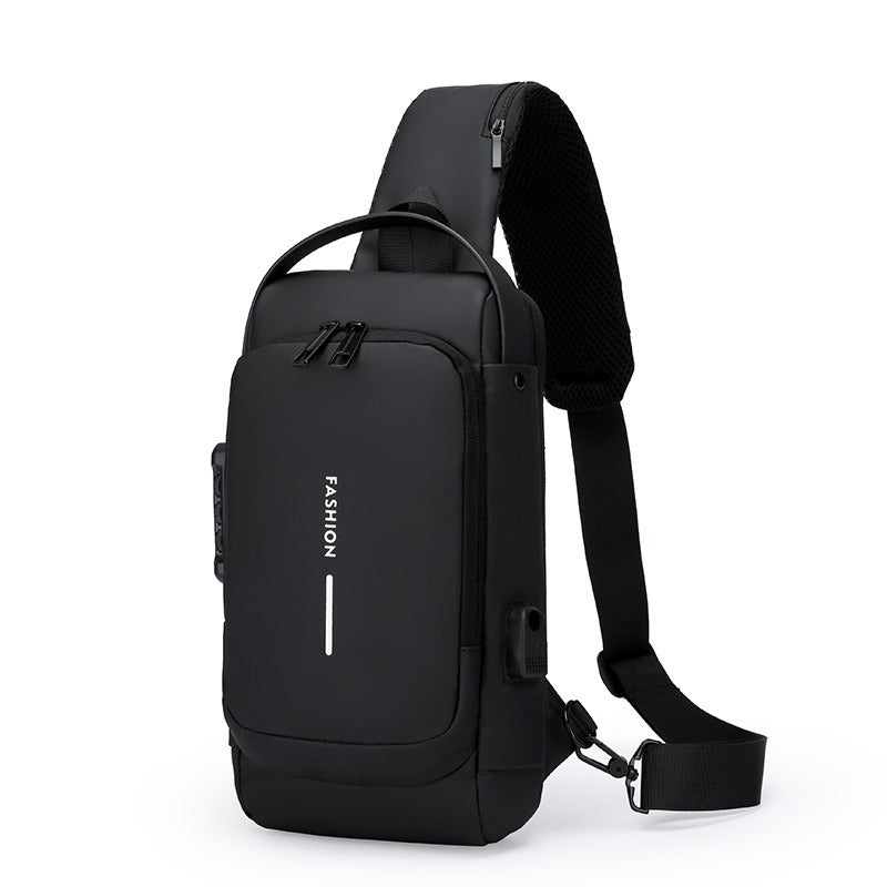 Waterproof USB Crossbody Sling Bag Anti-Theft Password Lock Men Travel Secure