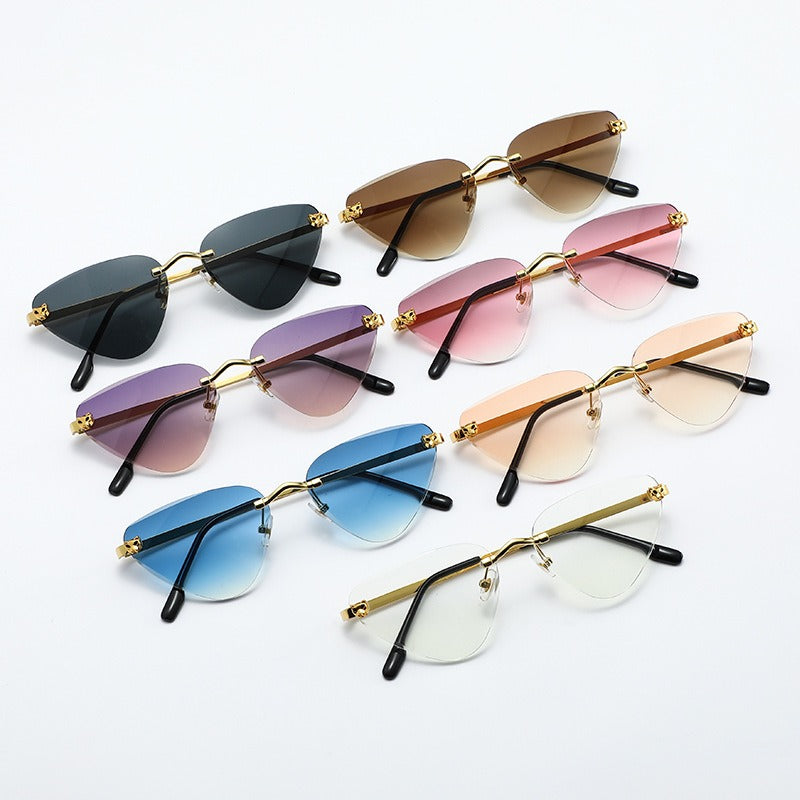 Women's Rimless Cutaway Sunglasses with UV400 Protection and Lightweight Design