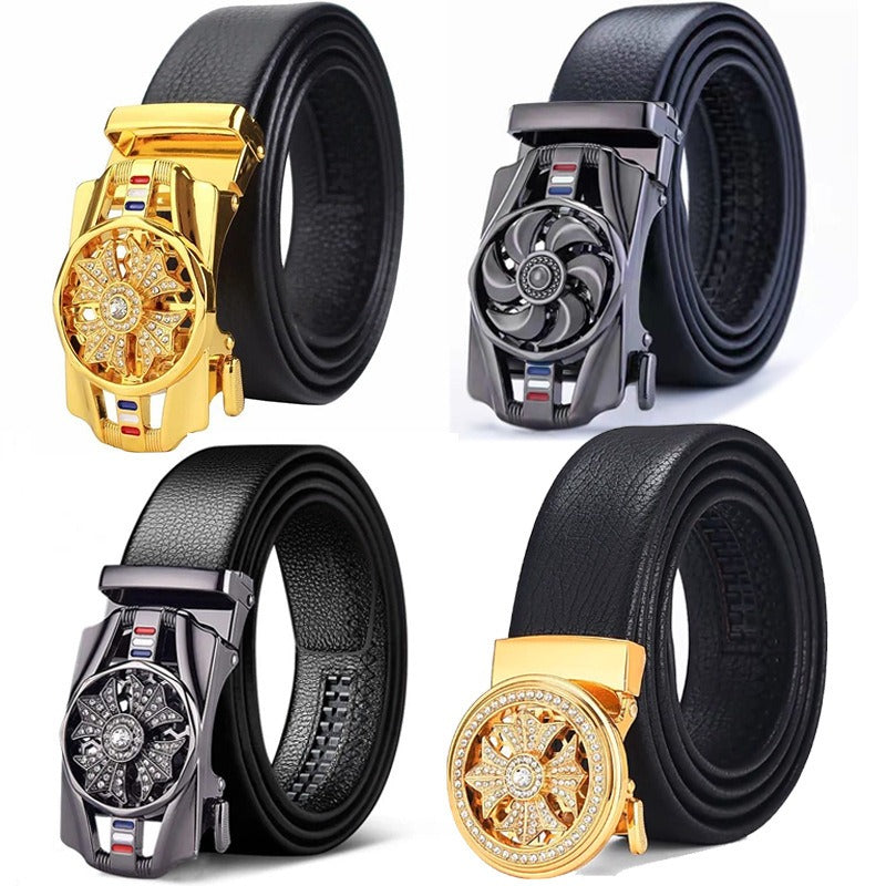 Men's 120cm Artificial Leather Crystal Spinner Belt Buckle Accessory Gift