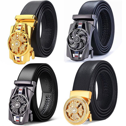 Men's 120cm Artificial Leather Crystal Spinner Belt Buckle Accessory Gift