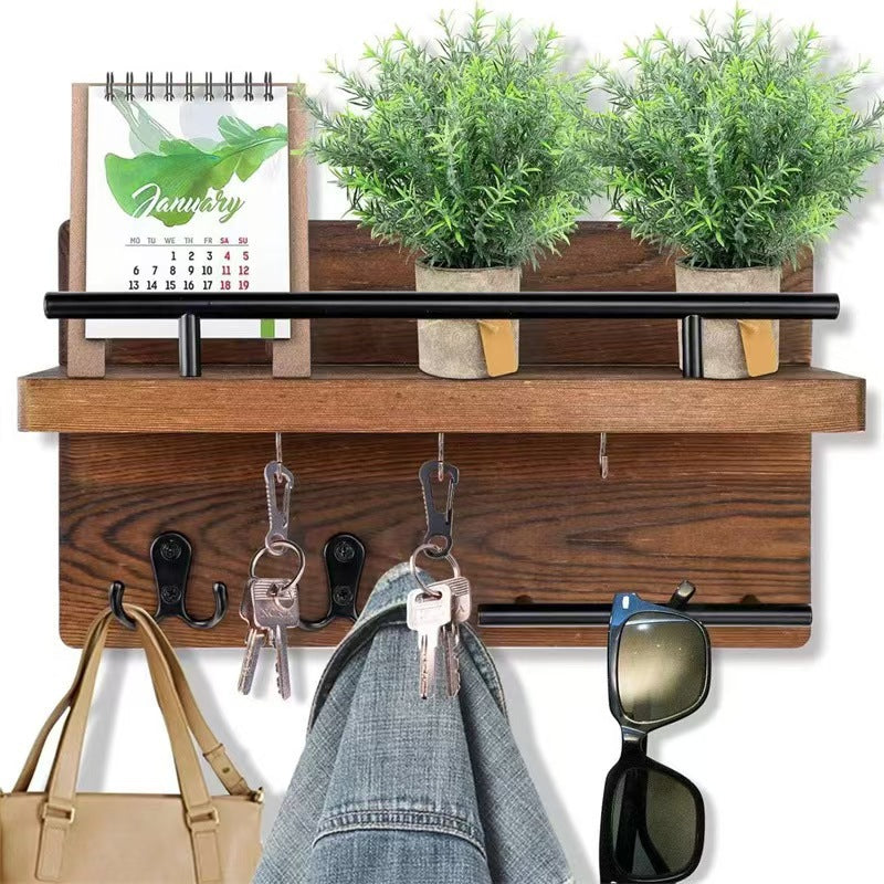 Wooden Wall Mounted Shelf Home Entryway Key Letter Storage Living Room Organiser