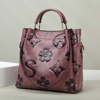Large Capacity Women's Embossed Tote Bag Maternity Bucket Bag Fashion Accessory