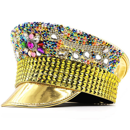 Ladies' Elegant Wedding Party Hat with Gold Diamond Pearl Floral Detailing 79cm