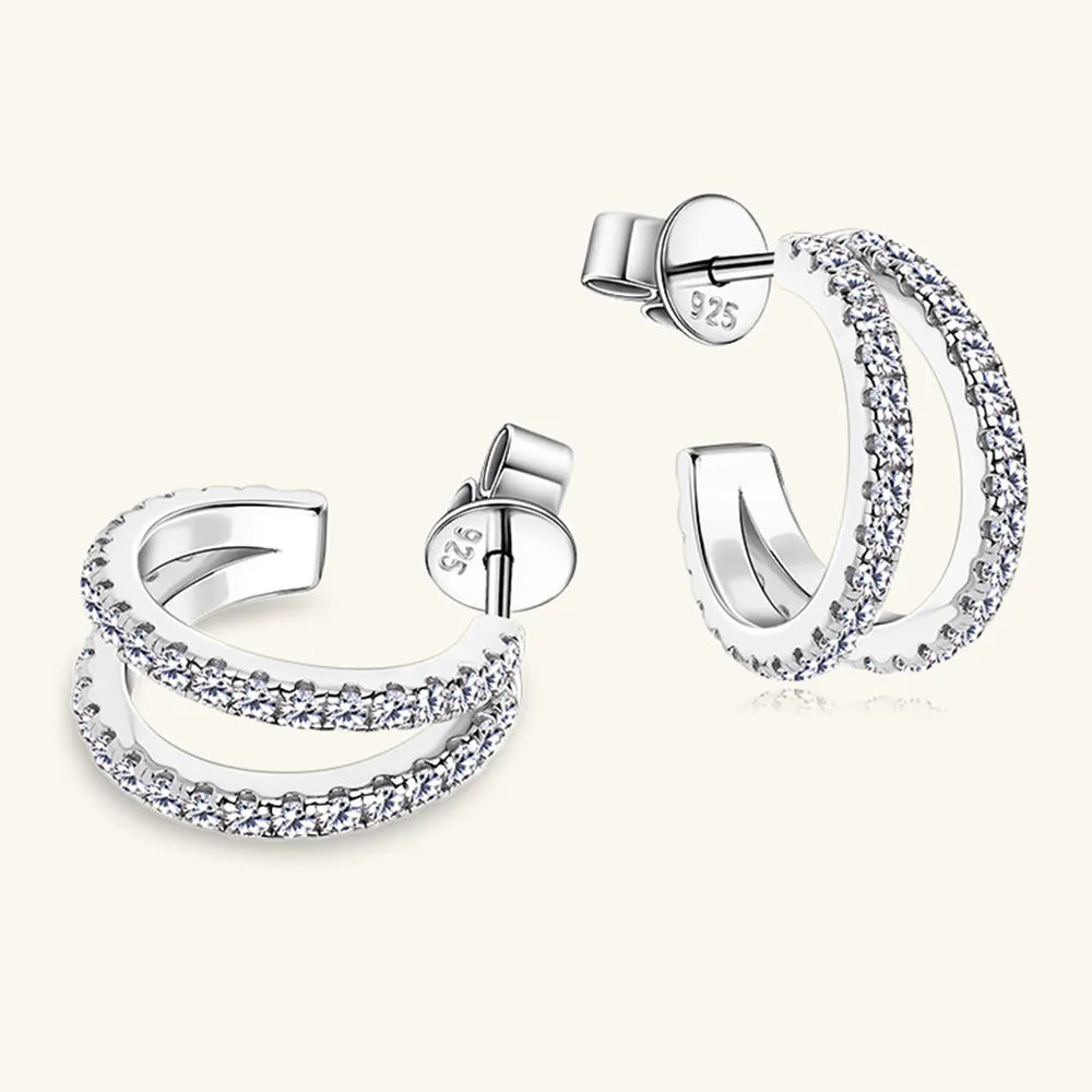 Moissanite Sterling Silver C-Hoop Earrings 0.1 Carat VVS1 High Precision Cut