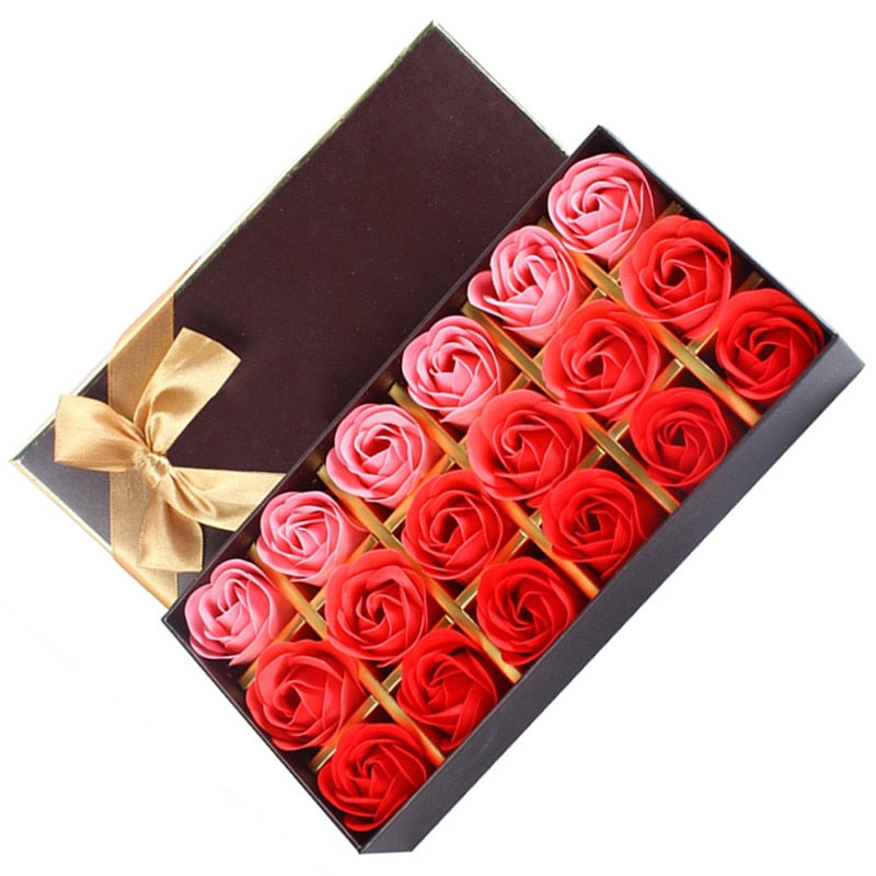Rose Soap Flower Gift Box 18 Piece Elegant Ribbon Wedding Birthday Unique Gift