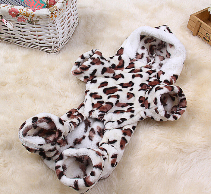 Leopard Print Fleece Dog Costume Warm Coral Fleece Outfit Small Dogs