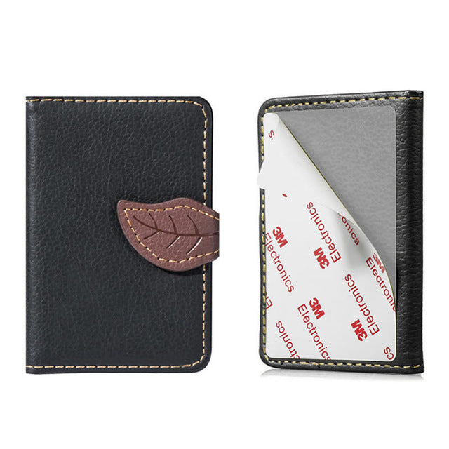 Phone Wallet Case With 3m Adhesive Card Holder And Leaf Clasp For Mobile Phones