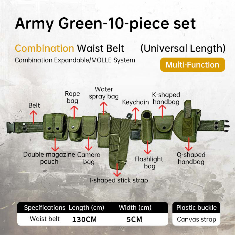 Tactical Holster and Flashlight Pouch Set with MOLLE Duty Belt System 10 Piece