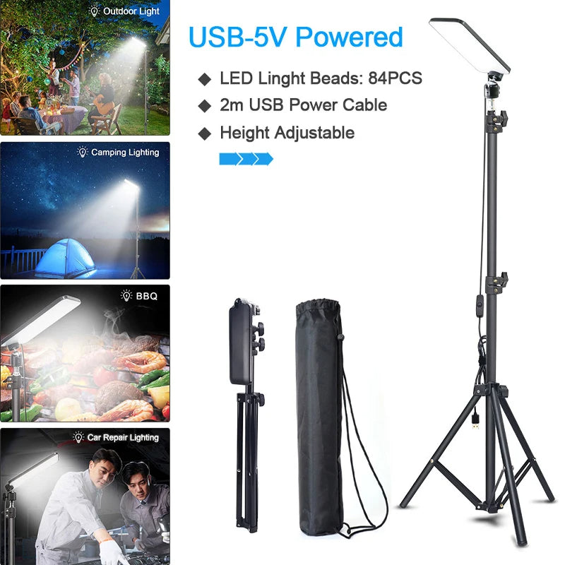 Adjustable LED Camping Light Tripod USB Rechargeable Outdoor Lighting Solution