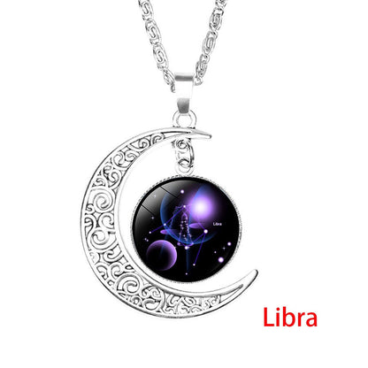 Zodiac Sign Moon Dangle Pendant Necklace 12 Constellation Astrology Jewellery