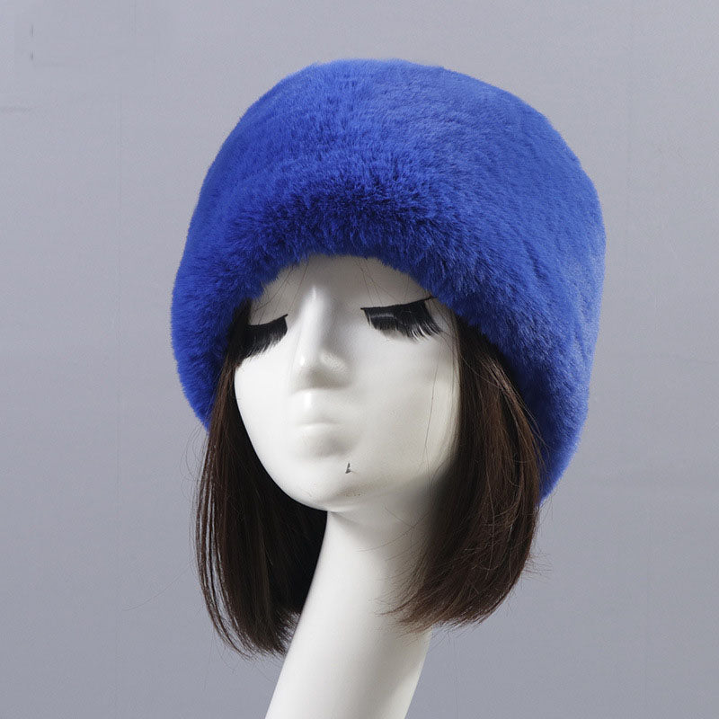 Winter Faux Fur Flat Top Hat Warm Brimless Acrylic Womens Hats Plush Russian