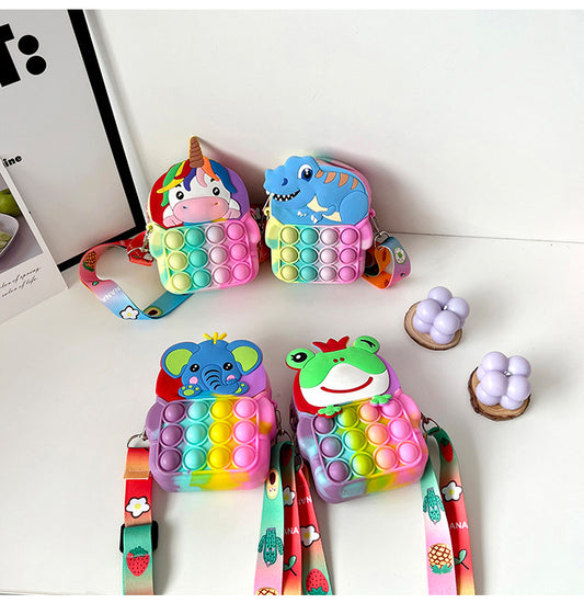 Silicone Pop Fidget Toy Bag Cartoon Animal Small Crossbody Backpack Coin Purse