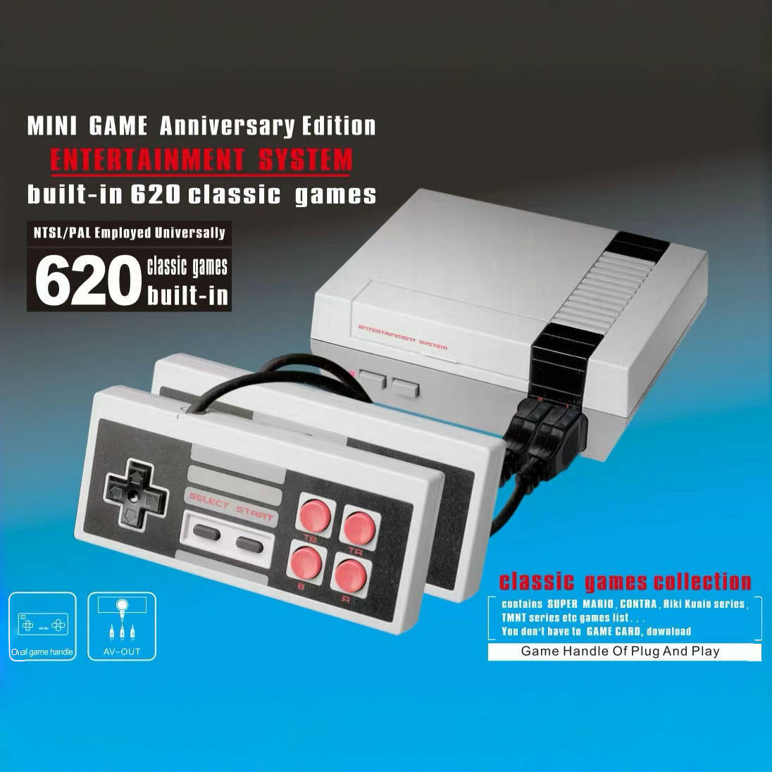 NES620 8-Bit Home Entertainment Video Gaming System Dual Player Game Controllers