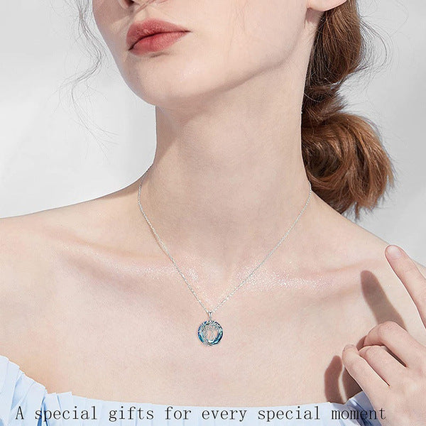 Initial Letter Tree of Life Blue Austrian Crystal Necklace Women's Jewellery