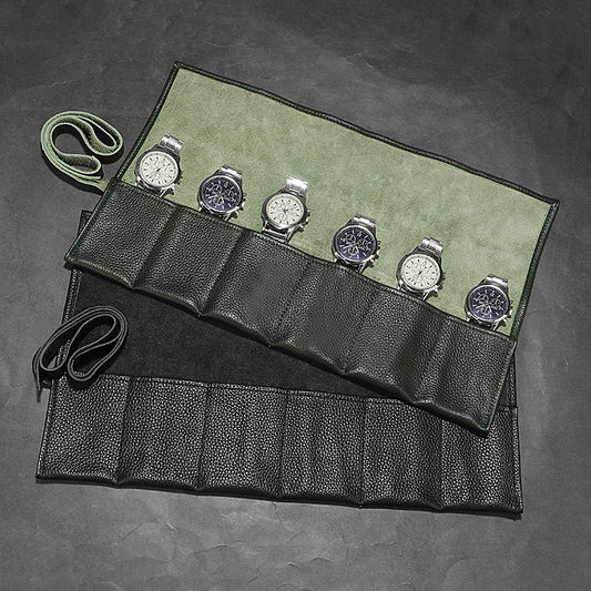 Luxury Travel Watch Case Roll in Faux Leather with Secure Anti Scratch Design