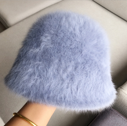 Ladies' Rabbit Fur Knitted Winter Bucket Hat for Stylish Cold Weather Comfort