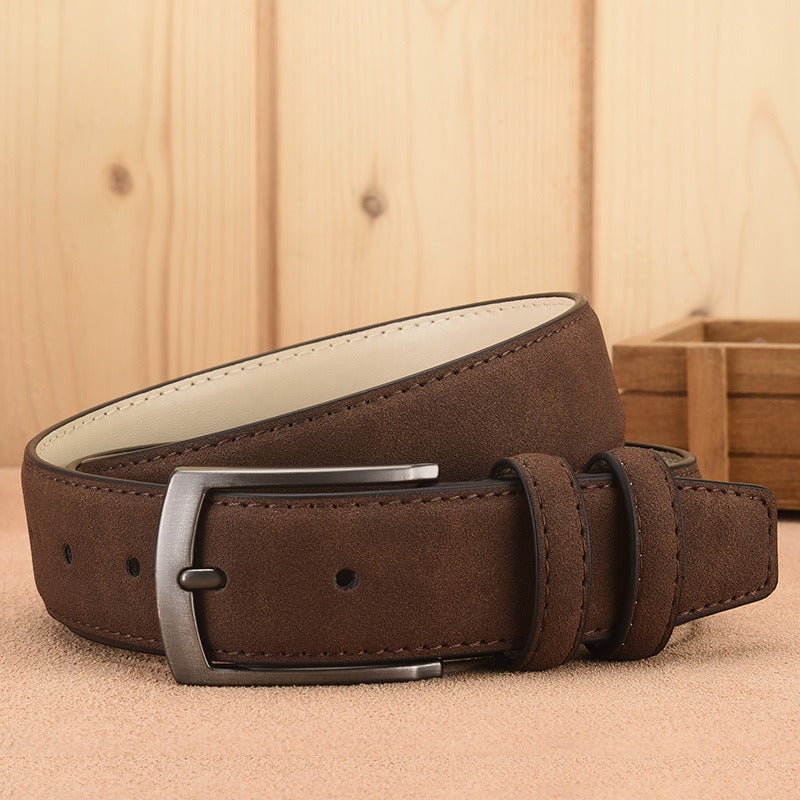 Men’s Suede Leather Belt, Alloy Buckle, Retro Casual Style, 115cm, Durable Accessories