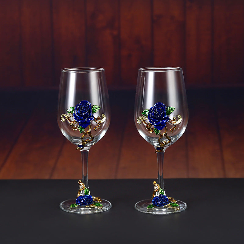 Enamel Crystal Glass Red Wine Goblet Decanter Set Premium Home Bar Essentials