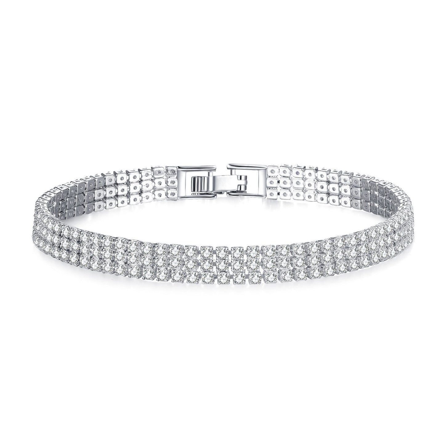 Gold Plated Copper Bracelet Triple Row CZ Crystals 18cm Luxurious Elegant Style
