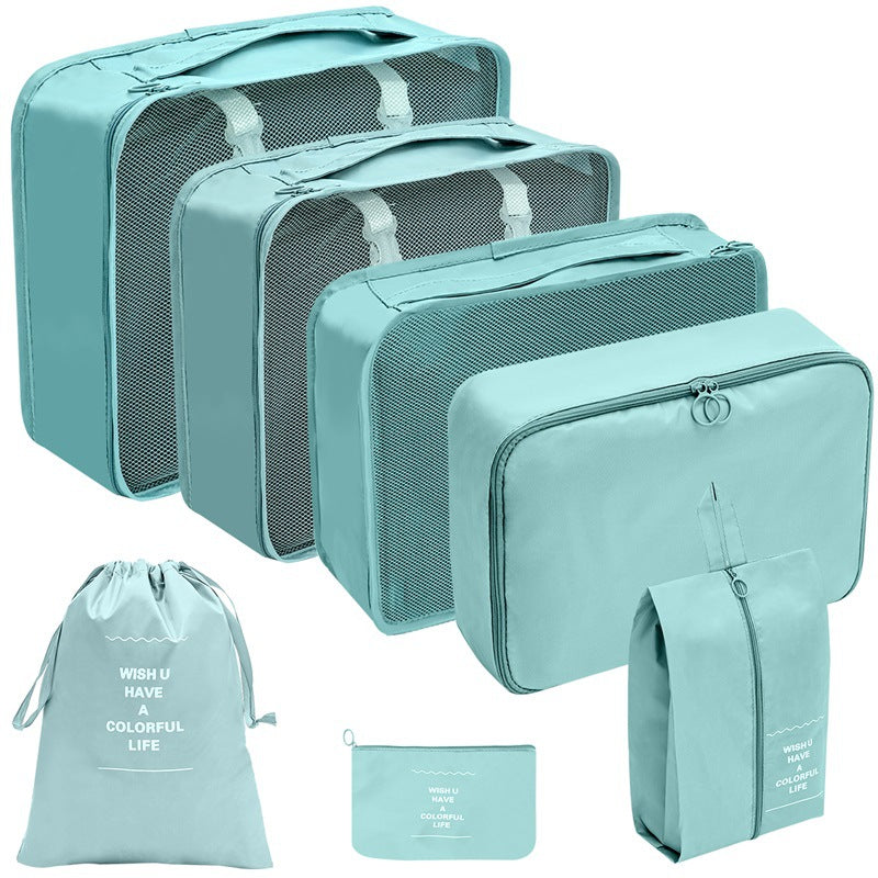 7 Piece Packing Cube Set Travel Organiser Mesh Front Double Zip Shoe Pouch Grey