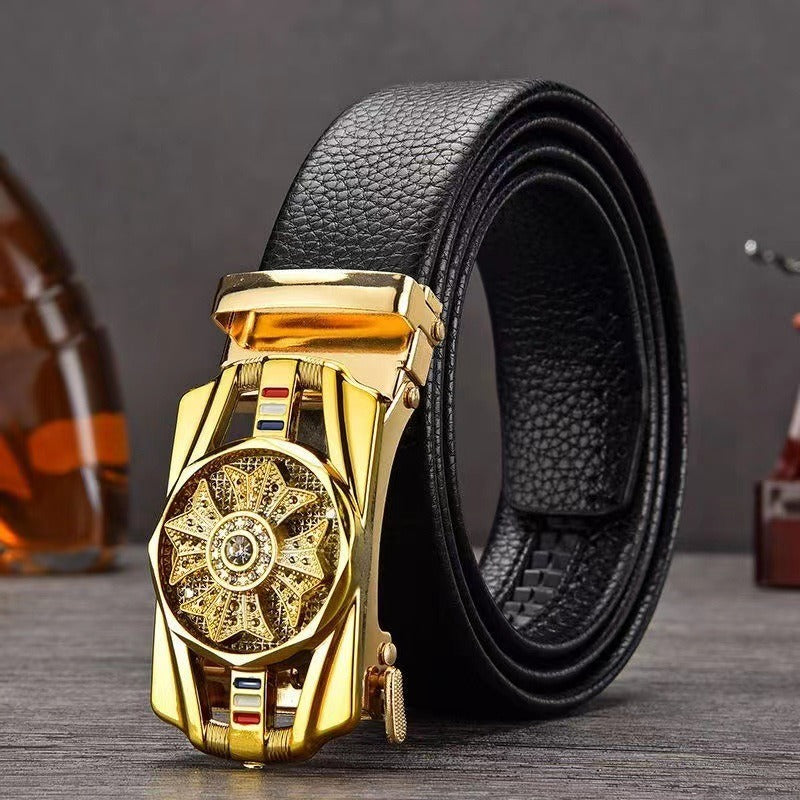 Men's 120cm Artificial Leather Crystal Spinner Belt Buckle Accessory Gift