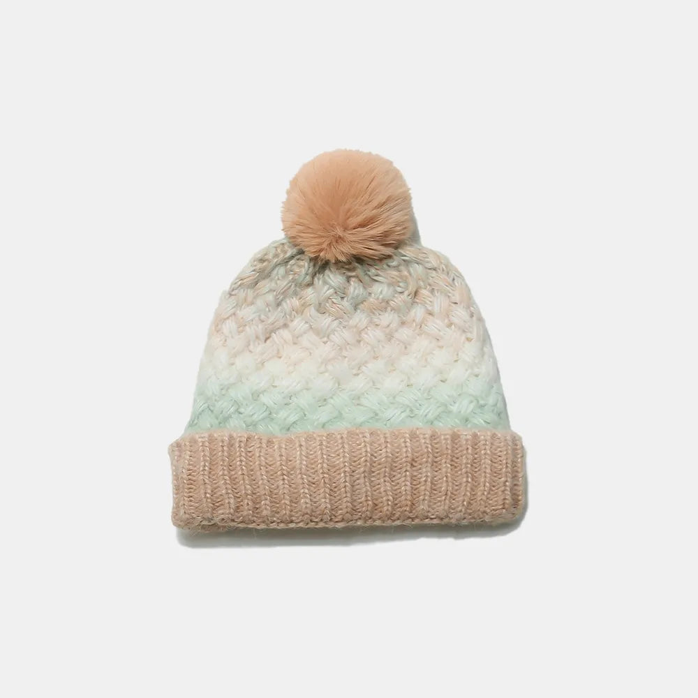 Gradient Acrylic Knitted Beanie Hat with Pompom, Essential Winter Head Accessory