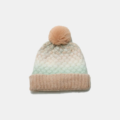 Gradient Acrylic Knitted Beanie Hat with Pompom, Essential Winter Head Accessory