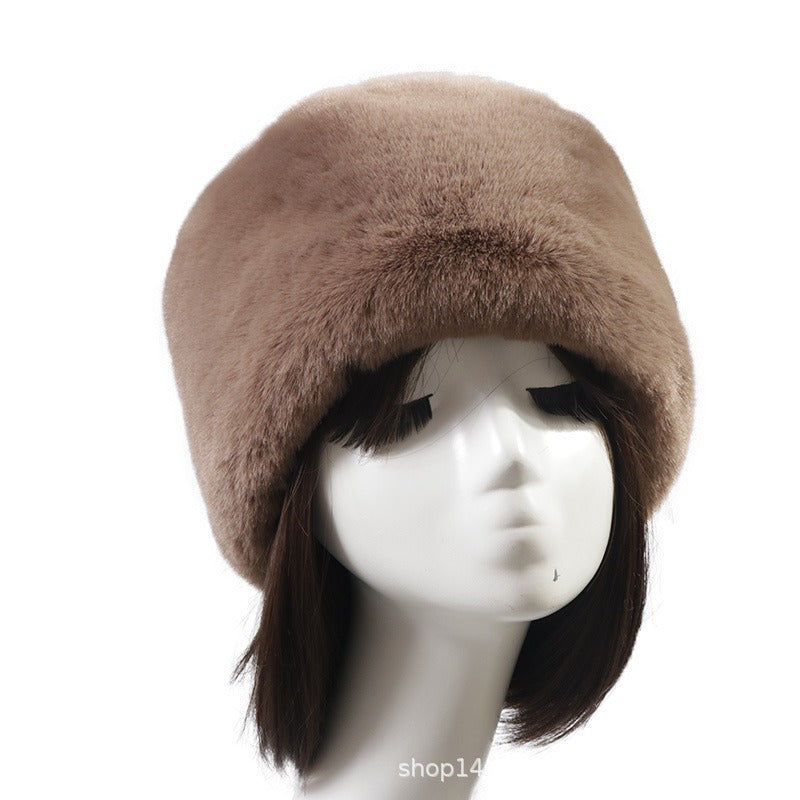 Winter Faux Fur Flat Top Hat Warm Brimless Acrylic Womens Hats Plush Russian