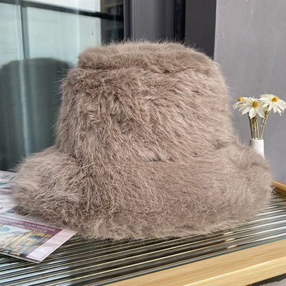 Women's Plush Winter Fisherman Bucket Hat Thick Warm Insulated Hats Caps
