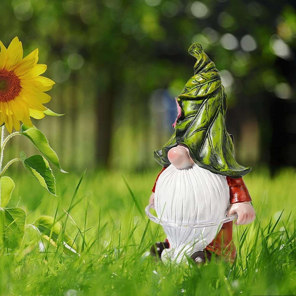 Solar Powered Resin Garden Gnome with Hula Hoop, Outdoor Decorative Statue Light