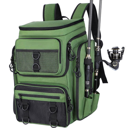 Fishing Backpack Rod Holder Tackle Box Hiking Gear Waterproof Spacious Durable