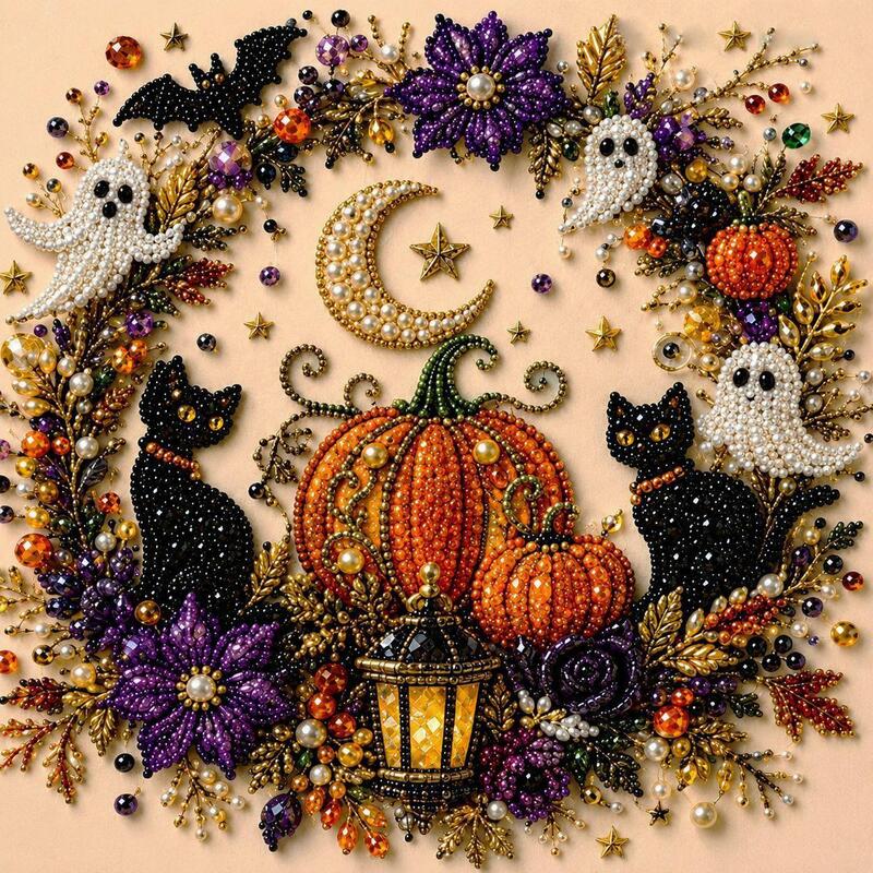 Diamond Art Kit Full Drill Halloween Ghost Crow Cat Pumpkin Skull Wall Decor