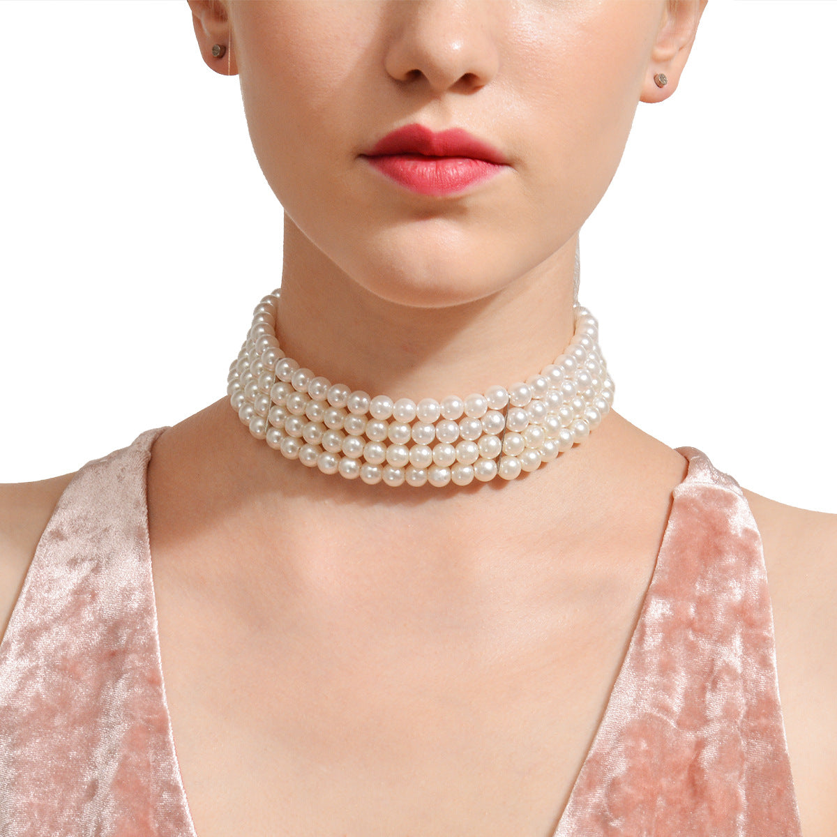 4 Row White Round Pearl Choker Necklace Women's Jewellery Jewelry
