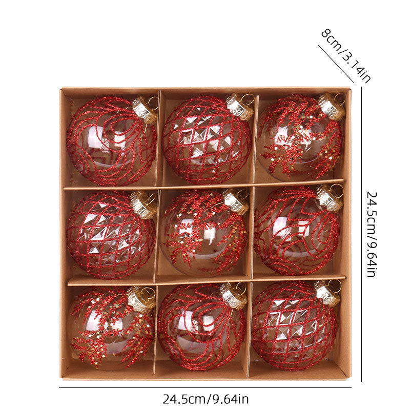 9PCS Transparent Painted Christmas Bauble Gift Box Set for Tree Modern Xmas