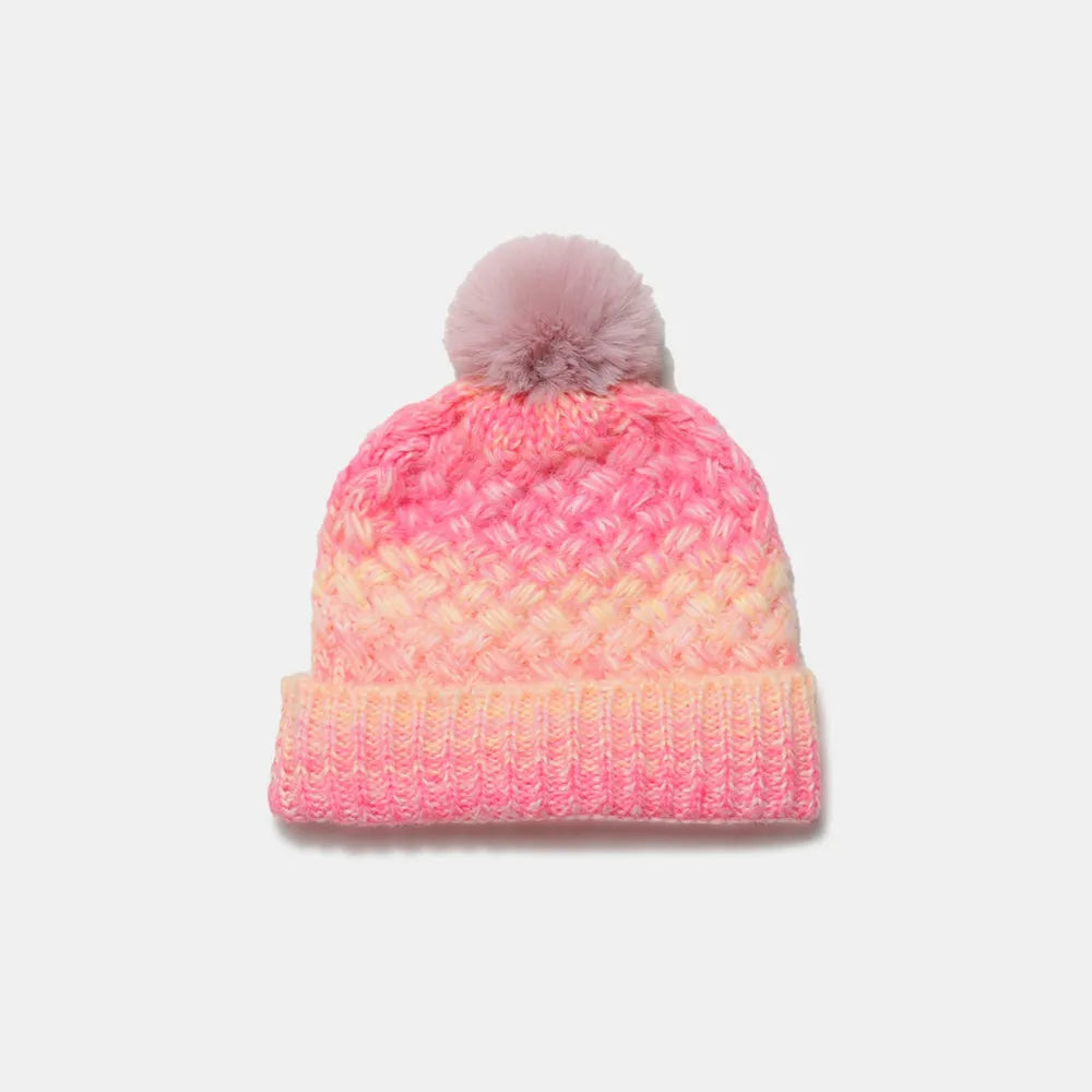 Gradient Acrylic Knitted Beanie Hat with Pompom, Essential Winter Head Accessory