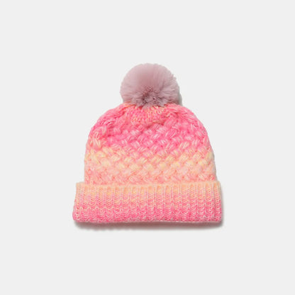 Gradient Acrylic Knitted Beanie Hat with Pompom, Essential Winter Head Accessory