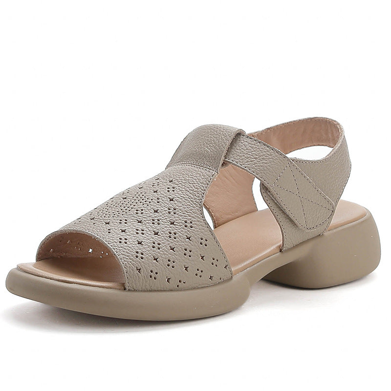 Womens Soft Sole Leather Sandals Open Toe Casual Velcro Summer Shoes Size 35–41