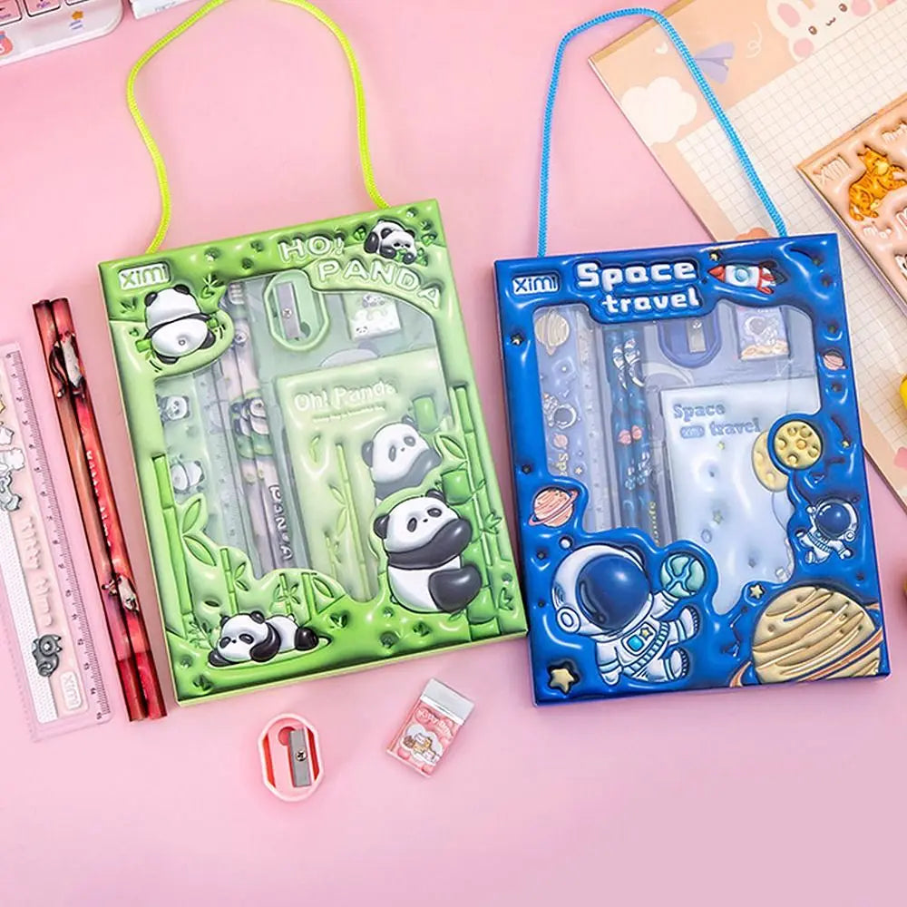 Premium 6-in-1 Study Stationery Set Gift Kids Pencils Rulers Erasers Notebooks
