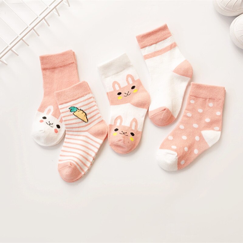 Kids Autumn Winter Cotton Socks 5 Pack Striped Cartoon Soft Warm Cosy Selection