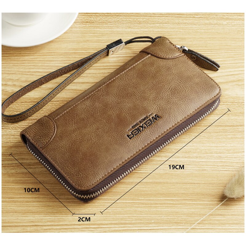 Men's PU Leather Zip Wallet Large Capacity Clutch Business Accessory Organizer