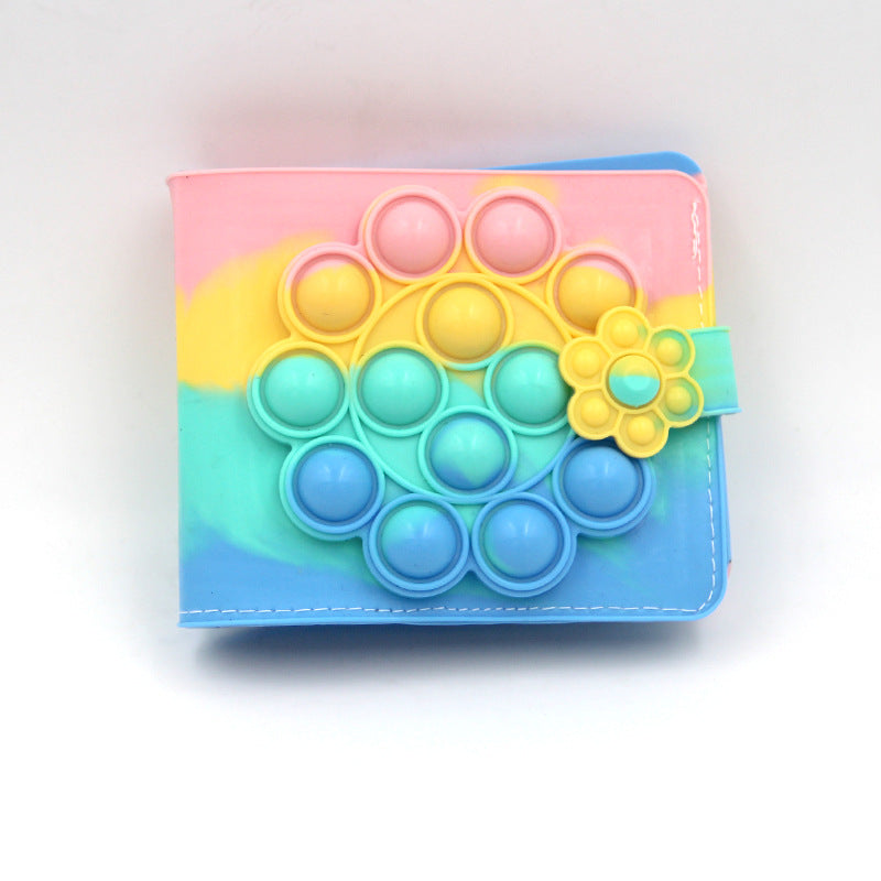 Silicone Pop Fidget Wallet Sensory Toy Stress Relief Rainbow Pattern Kids Play