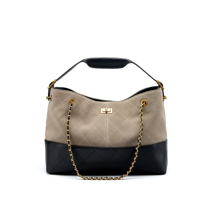 Luxury Suede Leather Shoulder Tote Crossbody Bag Chain Elegant Spacious Design