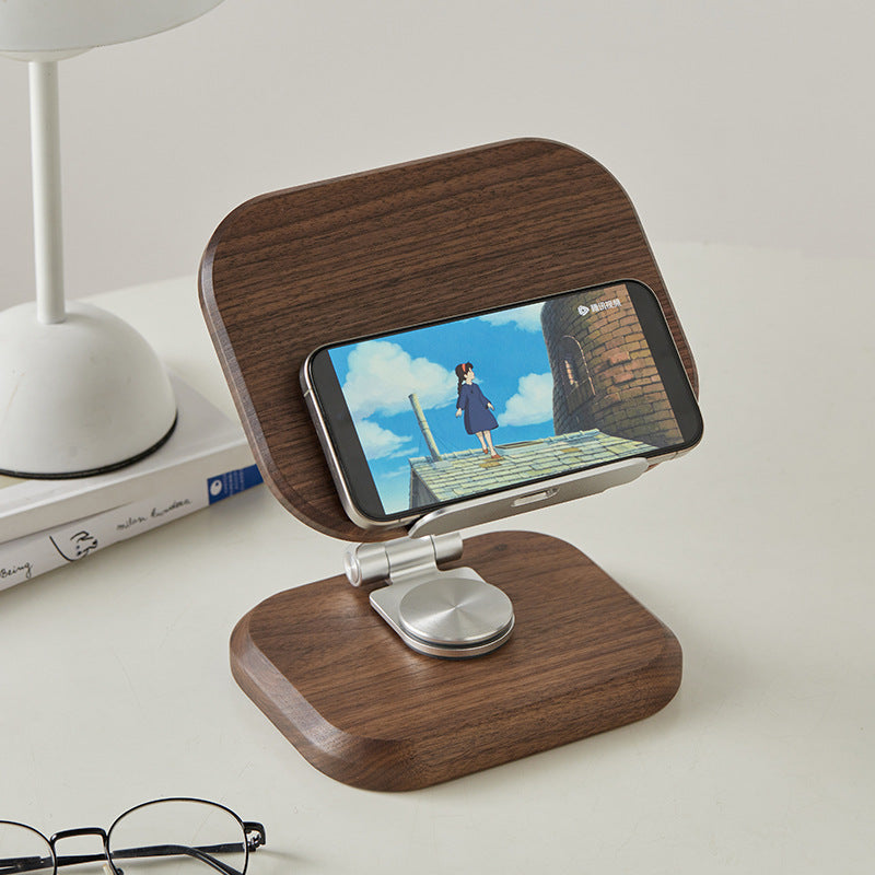 Adjustable Rotating Walnut Wood Desktop Tablet Phone Holder Office Gaming