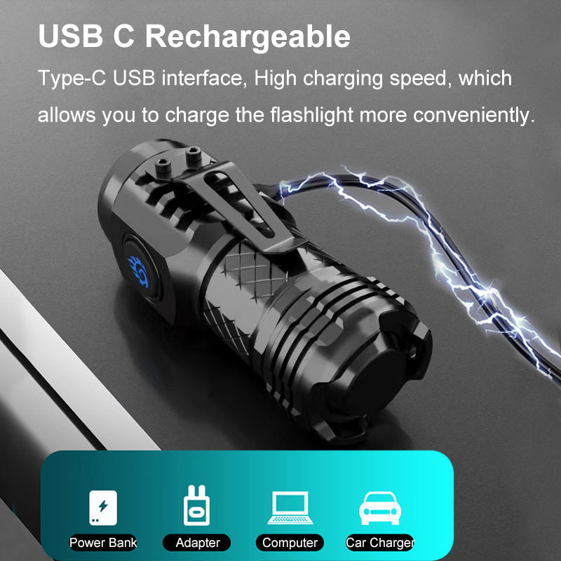 High Lumens Rechargeable LED Flashlight 5 Modes Type-C EDC Emergency Light