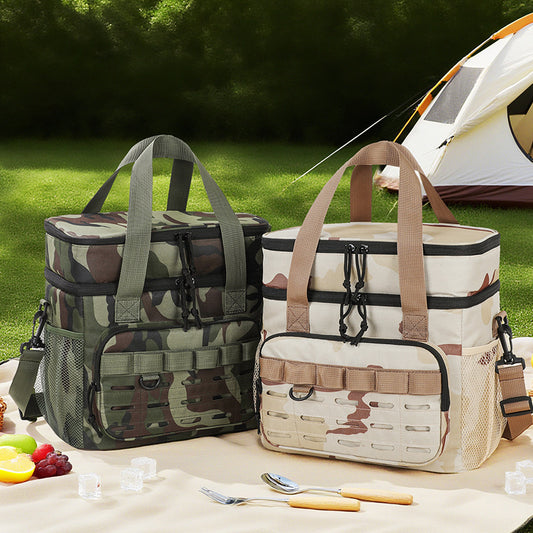 Double Layer Large Capacity Camouflage Shoulder Tote Cooler Bag for Outdoor Use